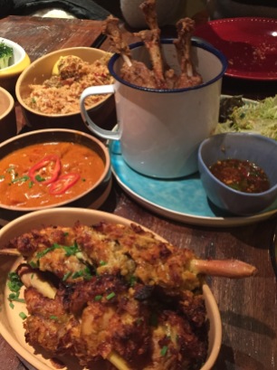 Thai Curry with Lemongrass Cornflakes Chicken, Baby Pork Shanks with Spicy & Sour Sauce; Oldish