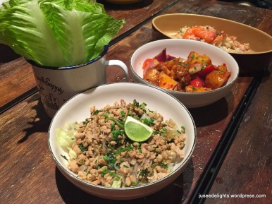 Thai Minced Pork Salad with Herbs & Glass Noodles, Thai Style Potato Stir Fry
